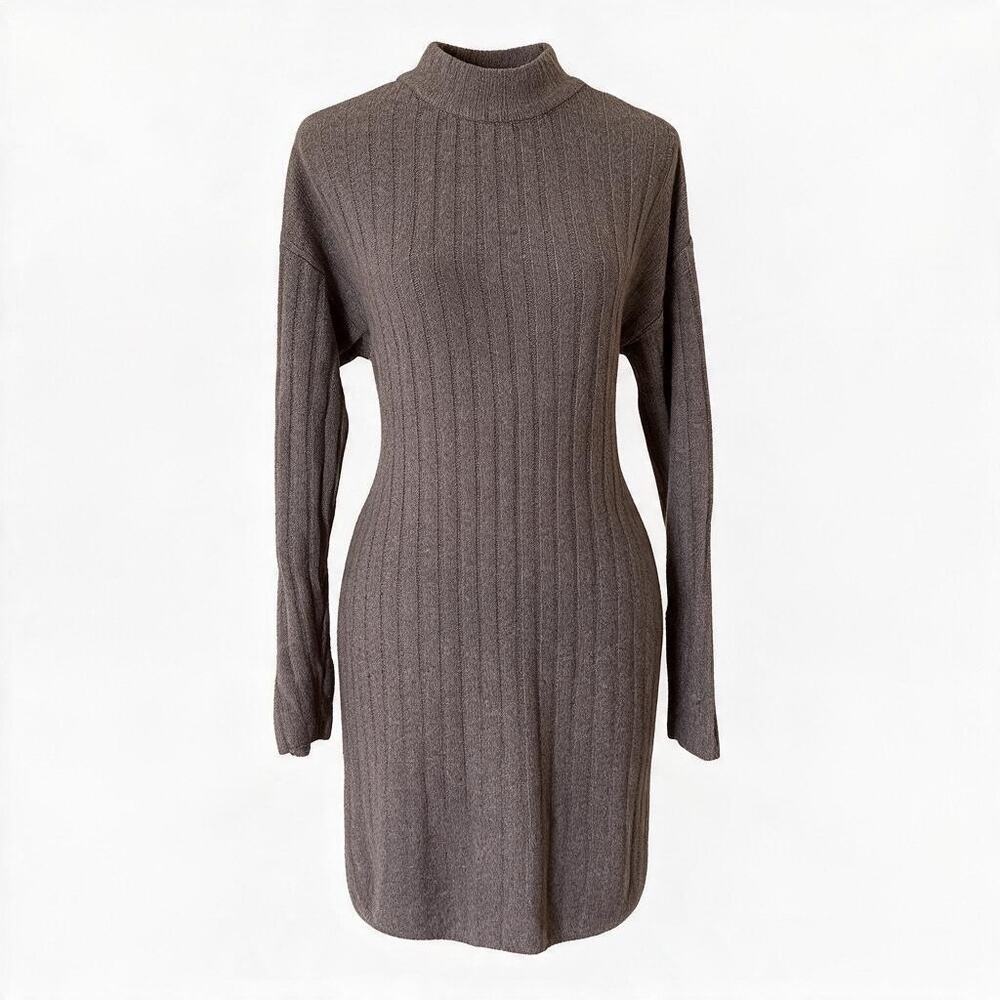 Hilary Radley Women Brown Long Sleeves Mock Neck Sweater Dress Size S